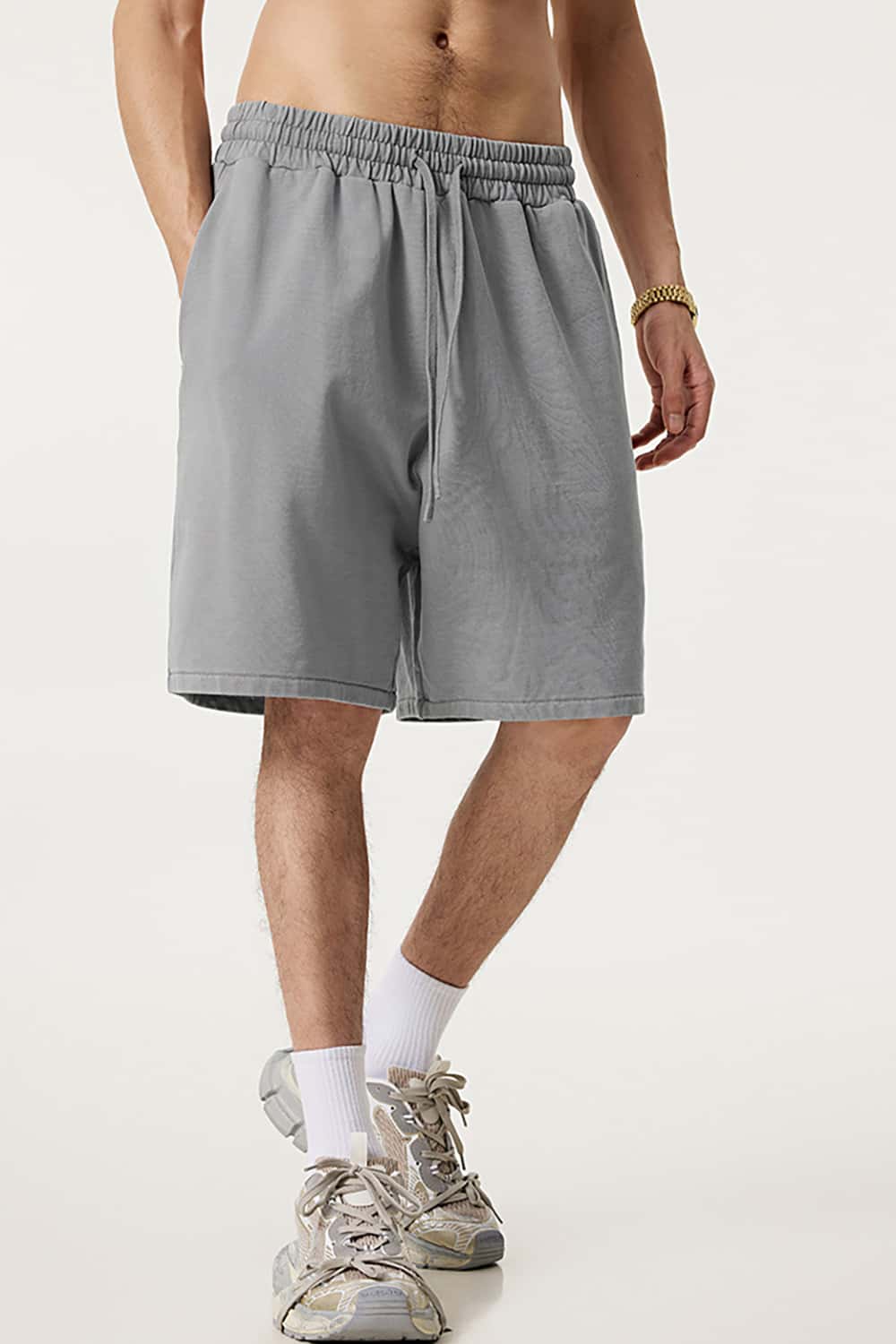 Washed Cotton Casual Shorts with Textured Pattern