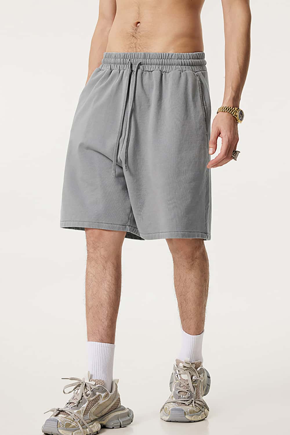 Washed Cotton Casual Shorts with Textured Pattern
