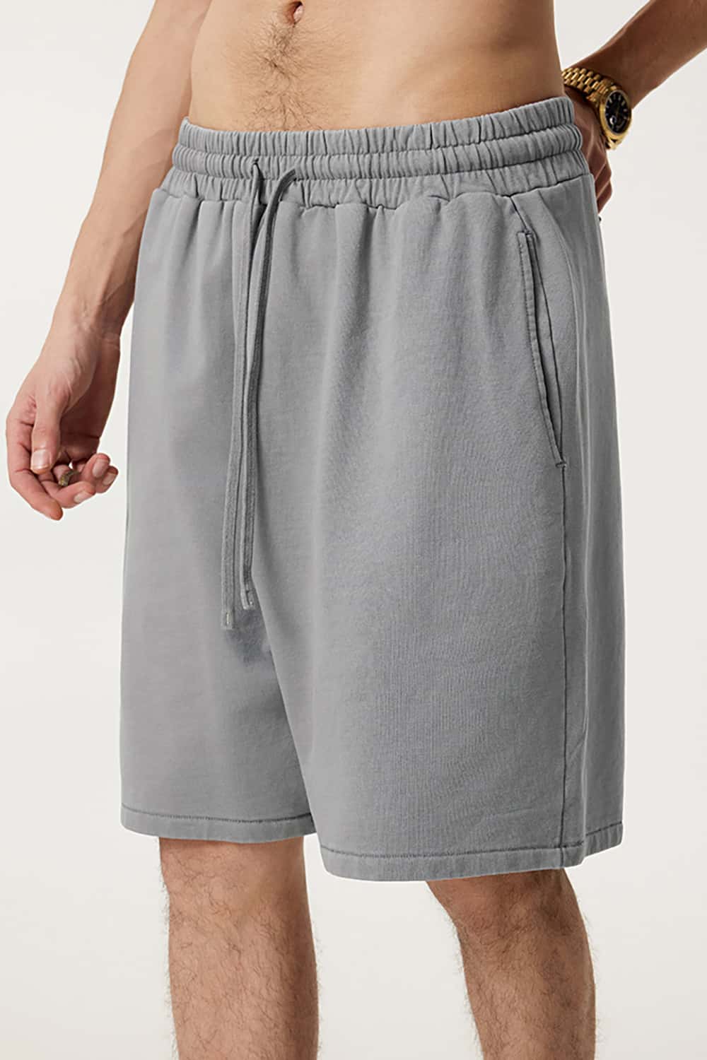 Washed Cotton Casual Shorts with Textured Pattern