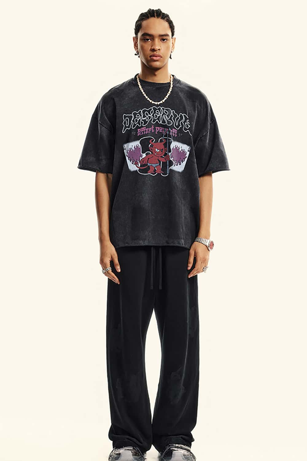 "Deserve" Vintage Washed Cotton Graphic T-Shirt