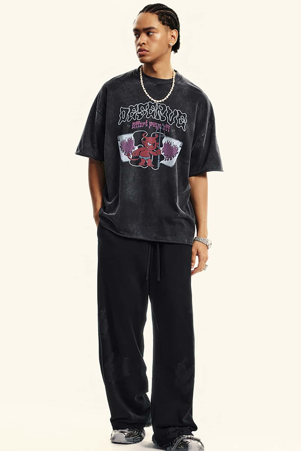 "Deserve" Vintage Washed Cotton Graphic T-Shirt