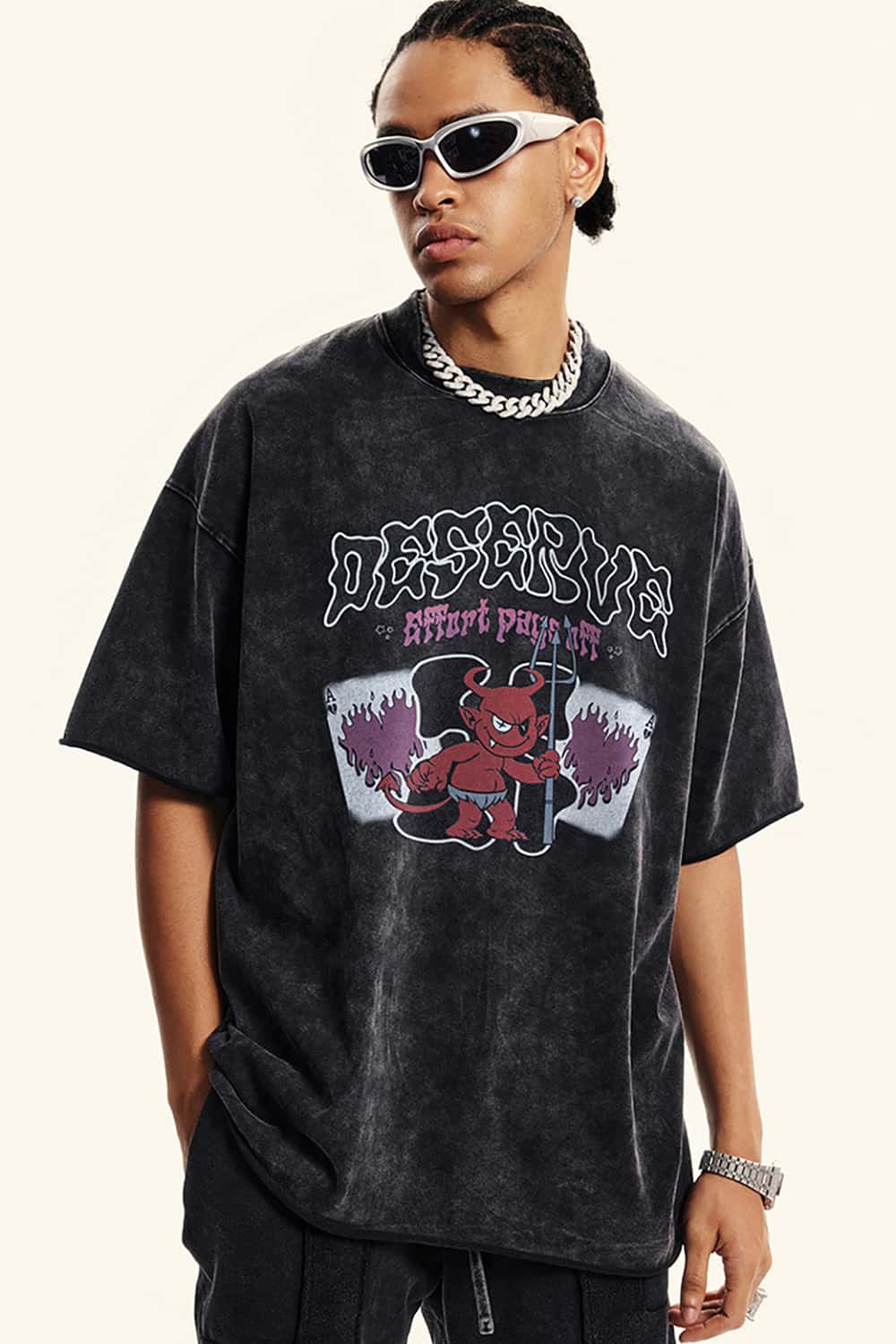 "Deserve" Vintage Washed Cotton Graphic T-Shirt