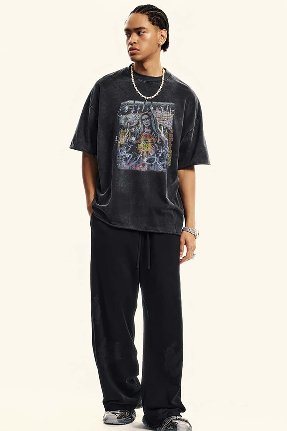 "Freedom" Loose-Fit Cotton Washed Graphic T-Shirt