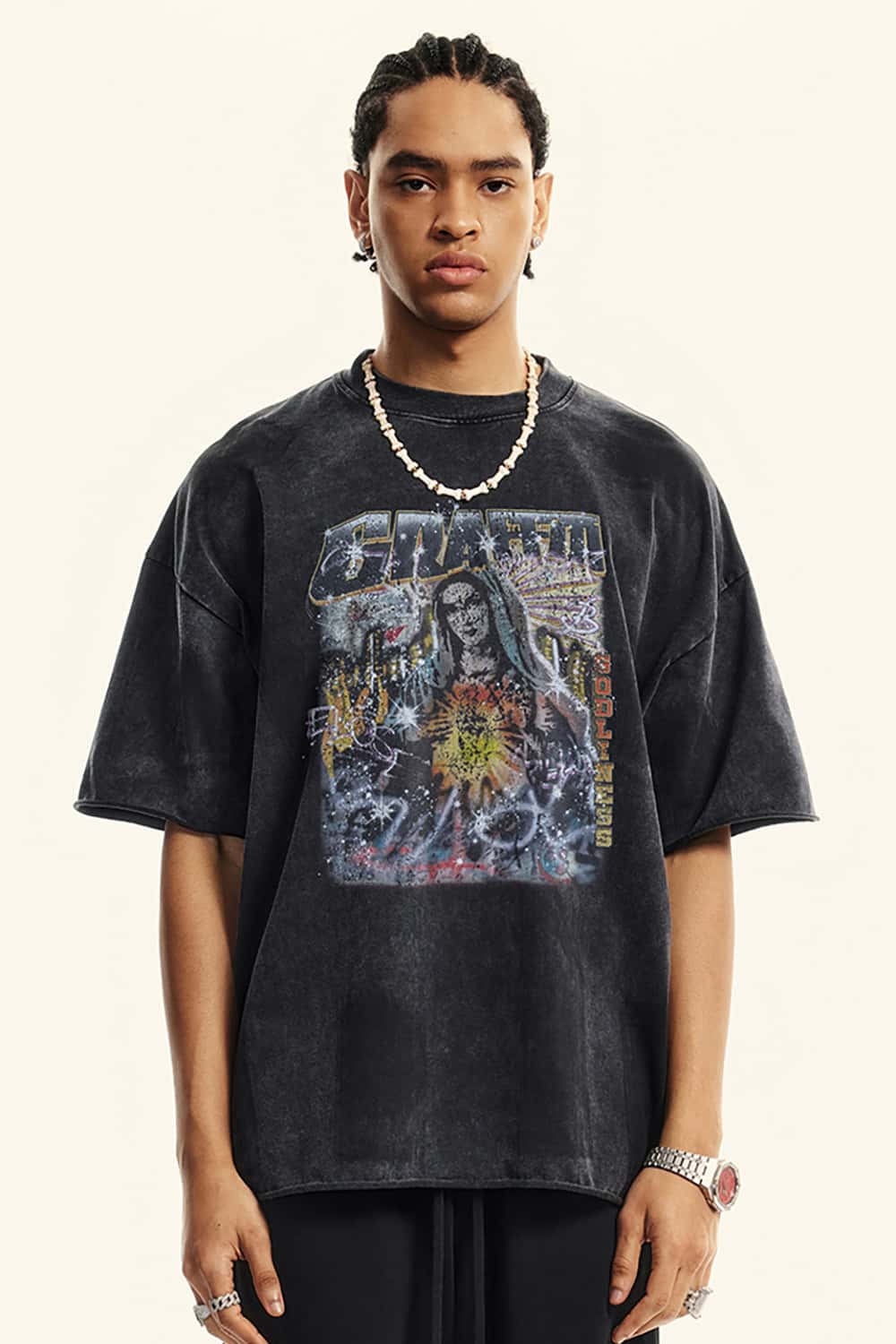"Freedom" Loose-Fit Cotton Washed Graphic T-Shirt