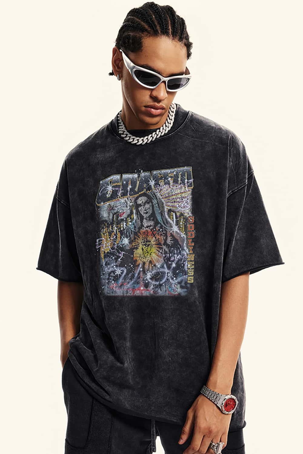 "Freedom" Loose-Fit Cotton Washed Graphic T-Shirt