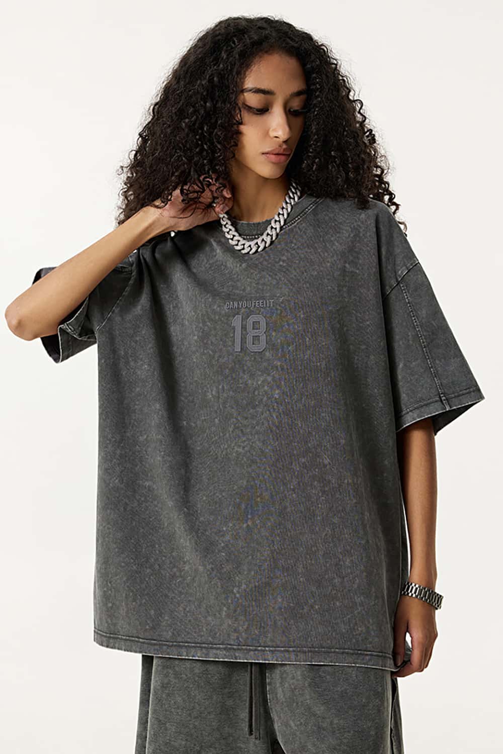 Vintage 3D Embroidered Loose-Fit Washed Short Sleeve T-Shirt