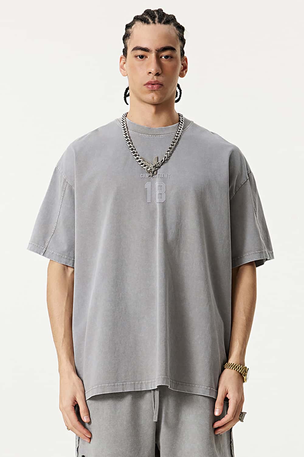 Vintage 3D Embroidered Loose-Fit Washed Short Sleeve T-Shirt
