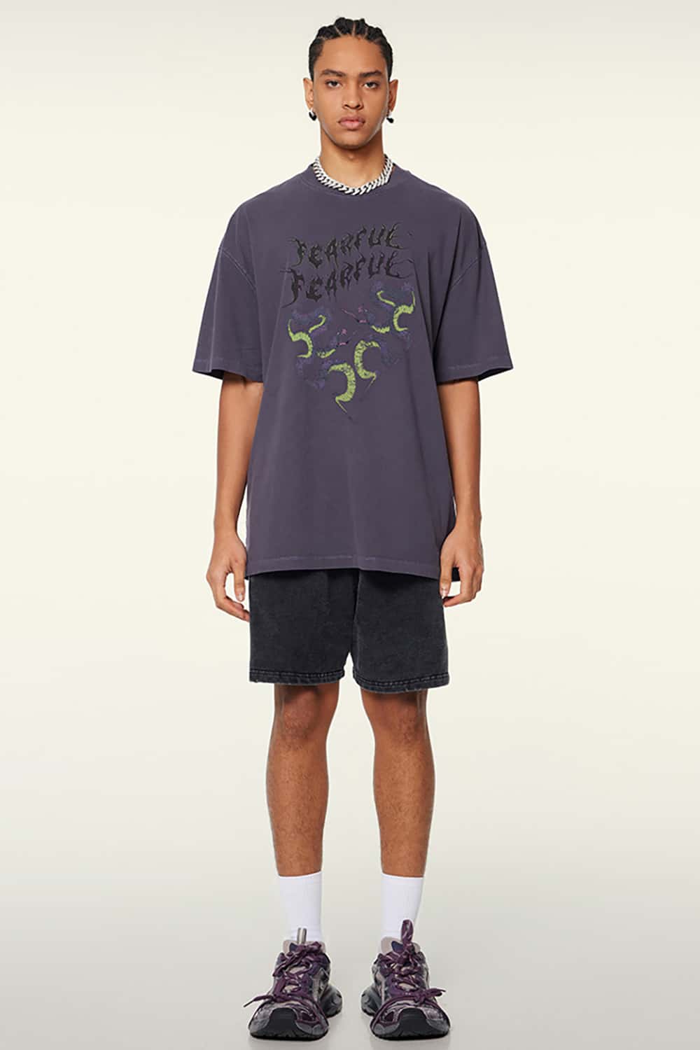 Retro Contrast Print Oversized T-Shirt _ Unisex Loose-Fit Short Sleeve Tee
