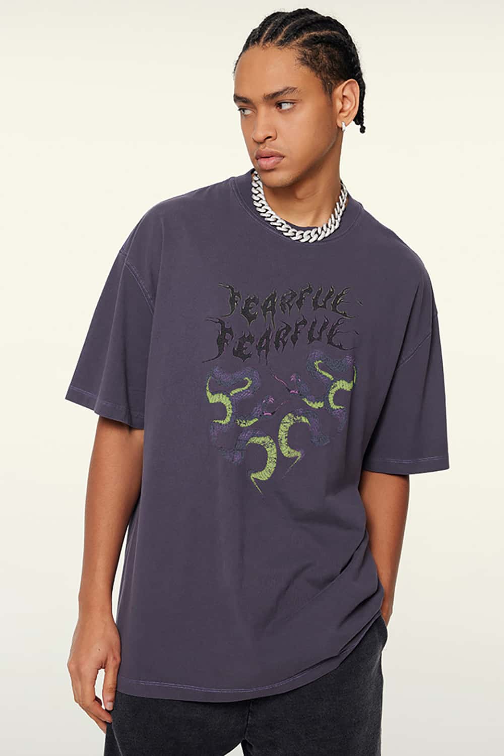 Retro Contrast Print Oversized T-Shirt _ Unisex Loose-Fit Short Sleeve Tee