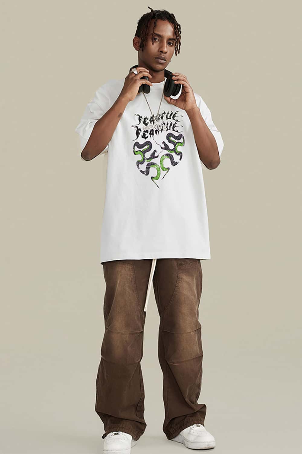 Retro Contrast Print Oversized T-Shirt _ Unisex Loose-Fit Short Sleeve Tee