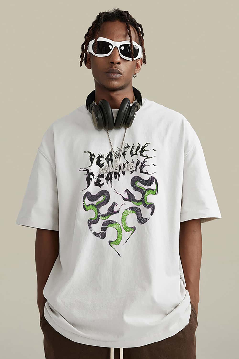 Retro Contrast Print Oversized T-Shirt _ Unisex Loose-Fit Short Sleeve Tee