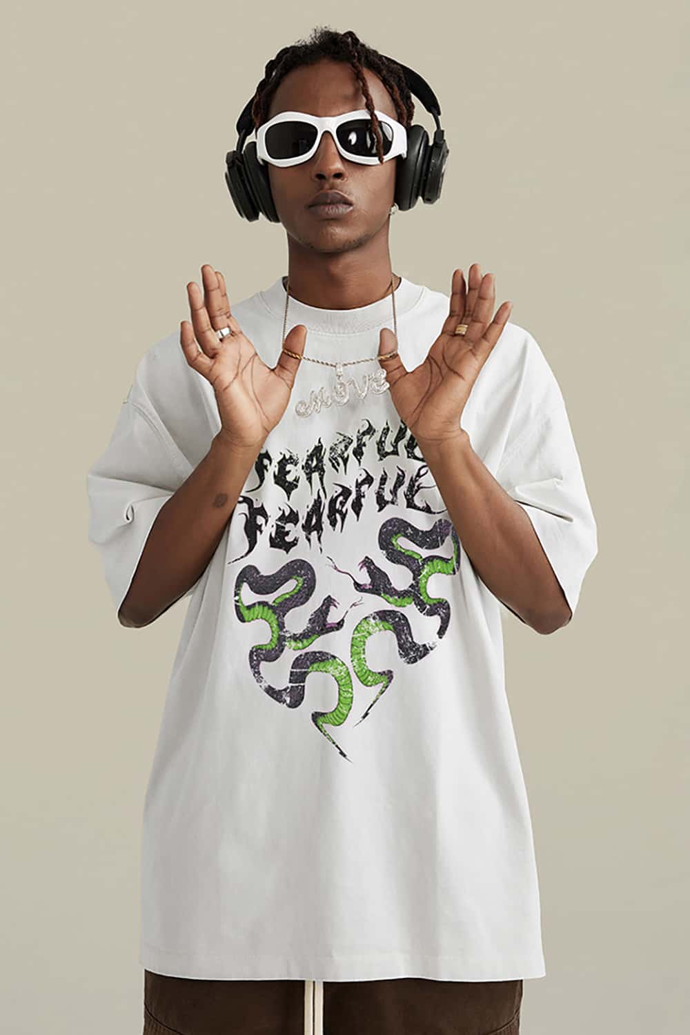 Retro Contrast Print Oversized T-Shirt _ Unisex Loose-Fit Short Sleeve Tee