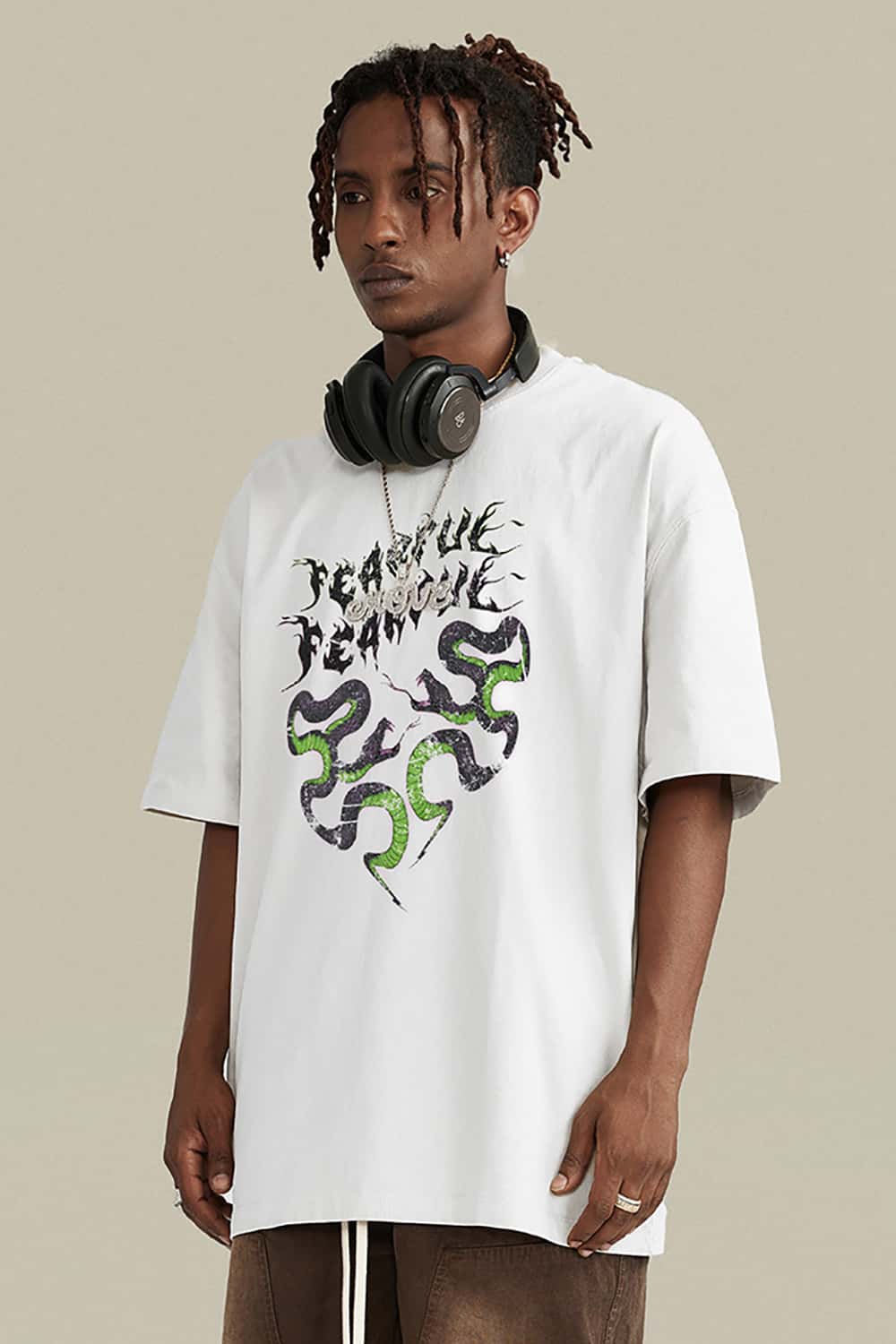 Retro Contrast Print Oversized T-Shirt _ Unisex Loose-Fit Short Sleeve Tee
