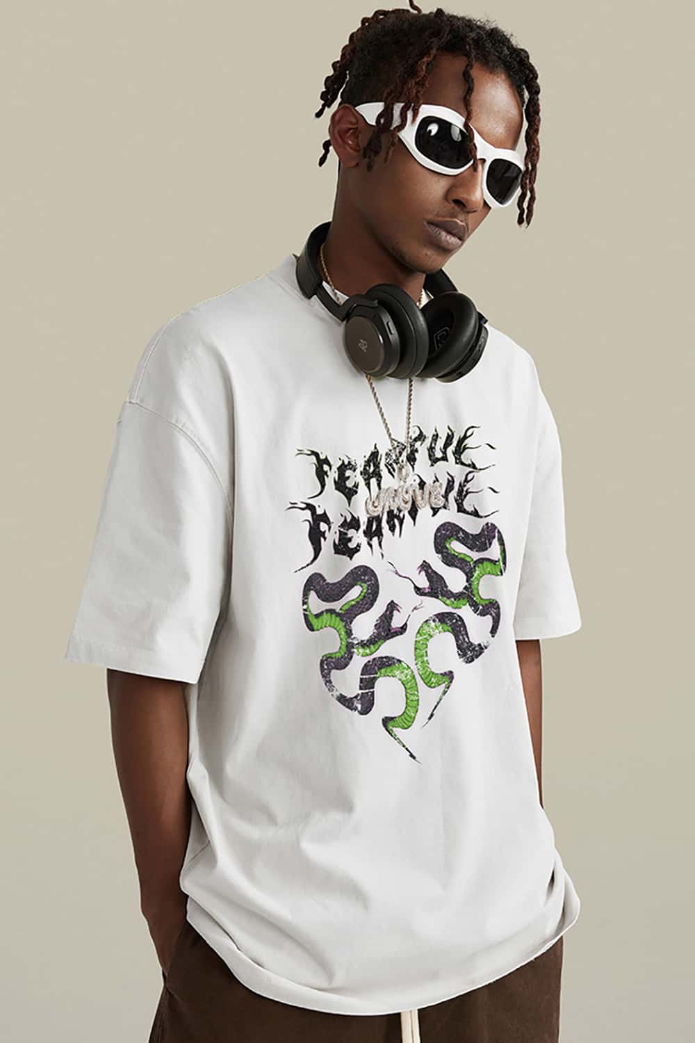 Retro Contrast Print Oversized T-Shirt _ Unisex Loose-Fit Short Sleeve Tee