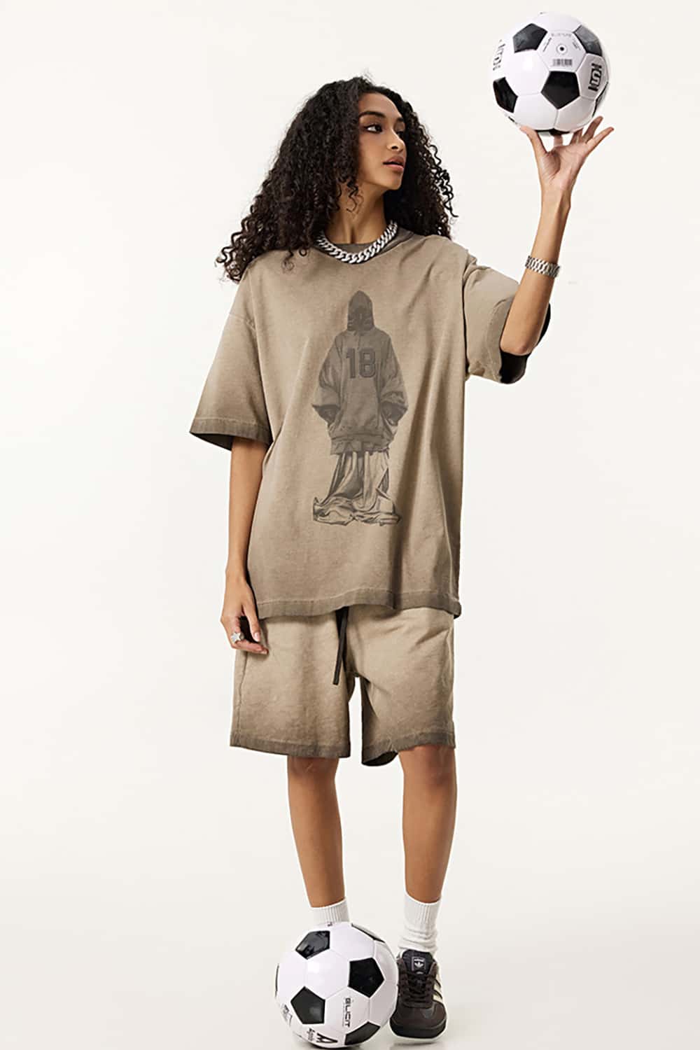 Heavy Embroidered Mesh 3D Oversized T-Shirt _ Unisex Reverse-Wash Casual Tee