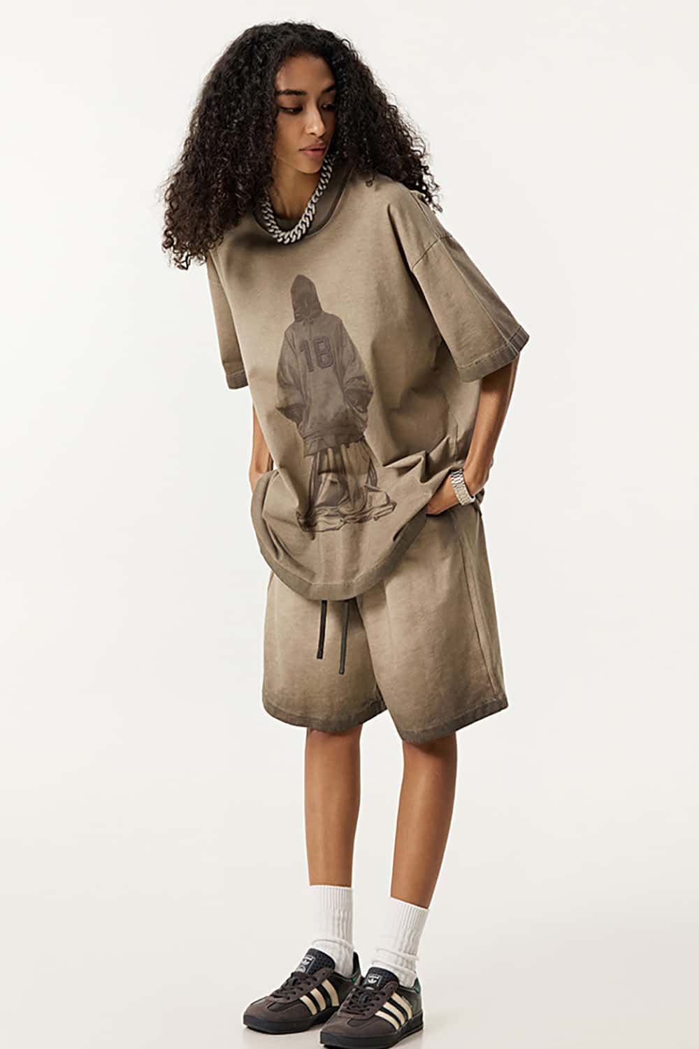 Heavy Embroidered Mesh 3D Oversized T-Shirt _ Unisex Reverse-Wash Casual Tee