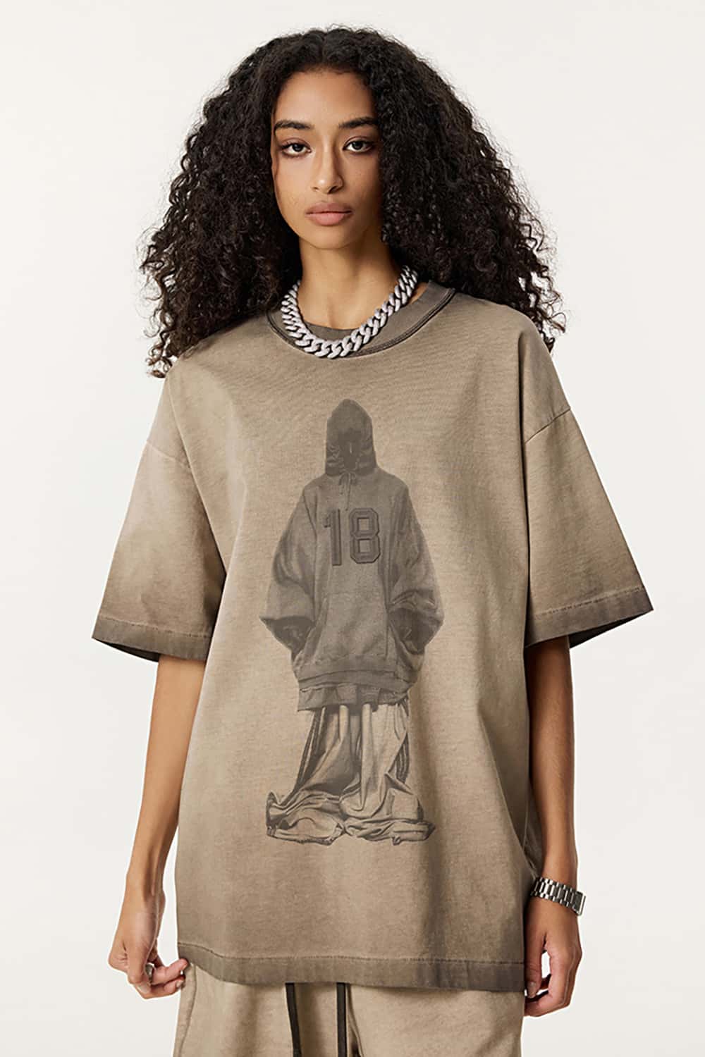 Heavy Embroidered Mesh 3D Oversized T-Shirt _ Unisex Reverse-Wash Casual Tee