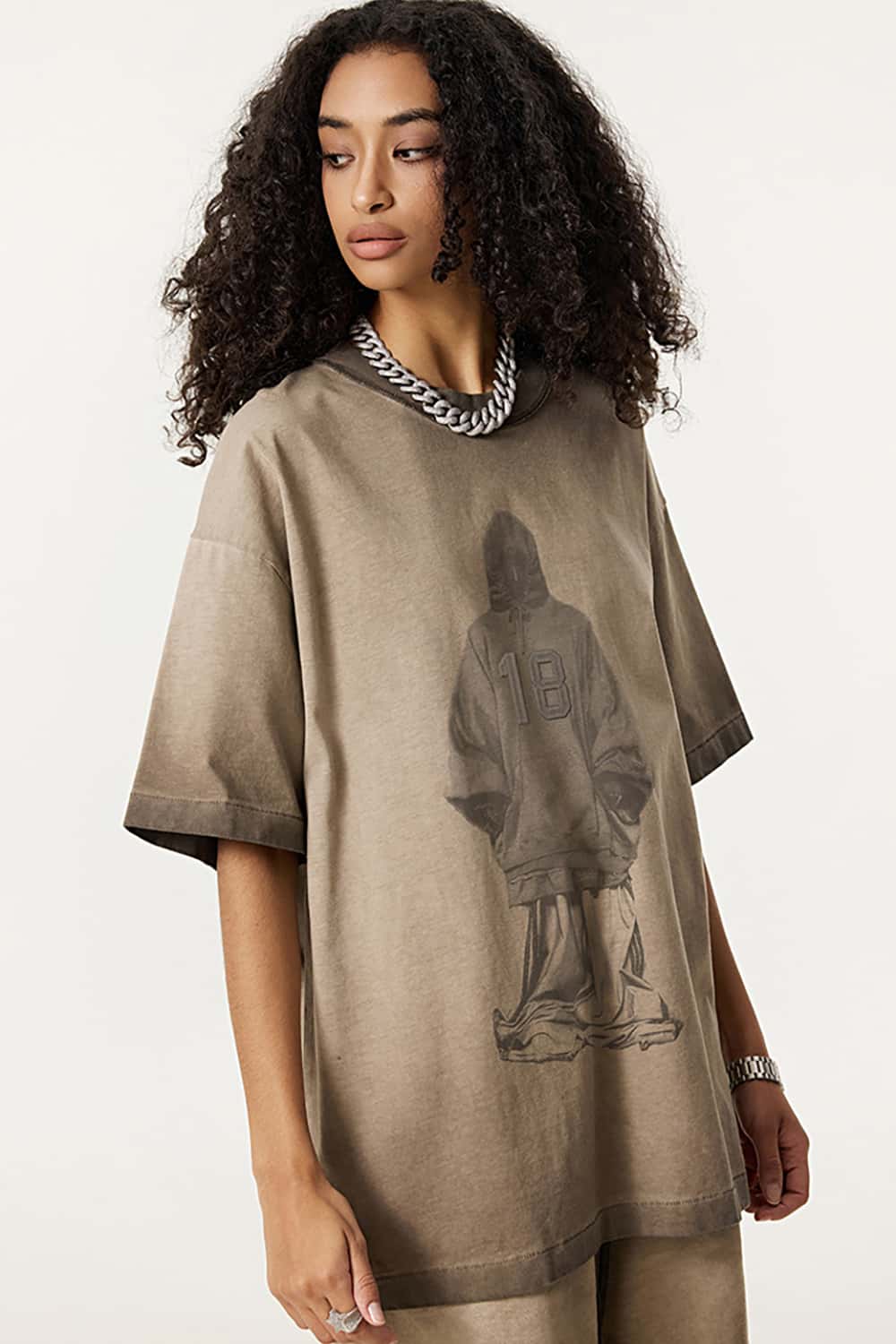 Heavy Embroidered Mesh 3D Oversized T-Shirt _ Unisex Reverse-Wash Casual Tee