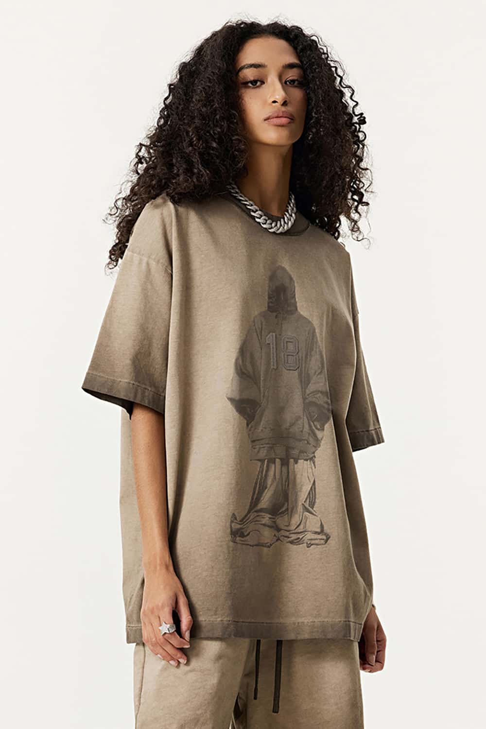 Heavy Embroidered Mesh 3D Oversized T-Shirt _ Unisex Reverse-Wash Casual Tee