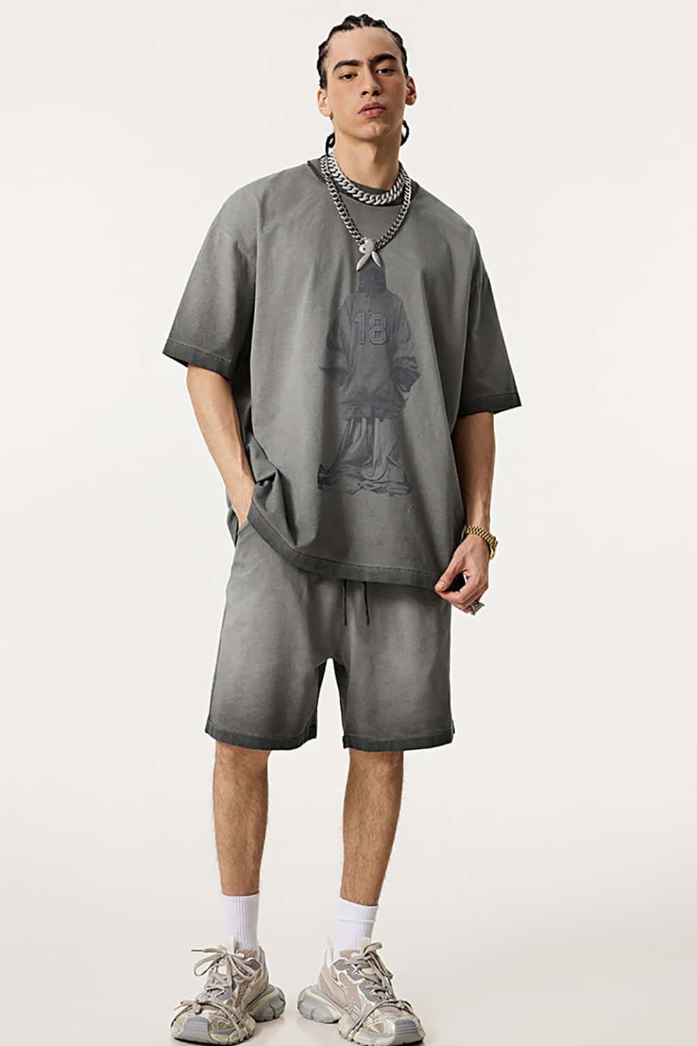 Heavy Embroidered Mesh 3D Oversized T-Shirt _ Unisex Reverse-Wash Casual Tee