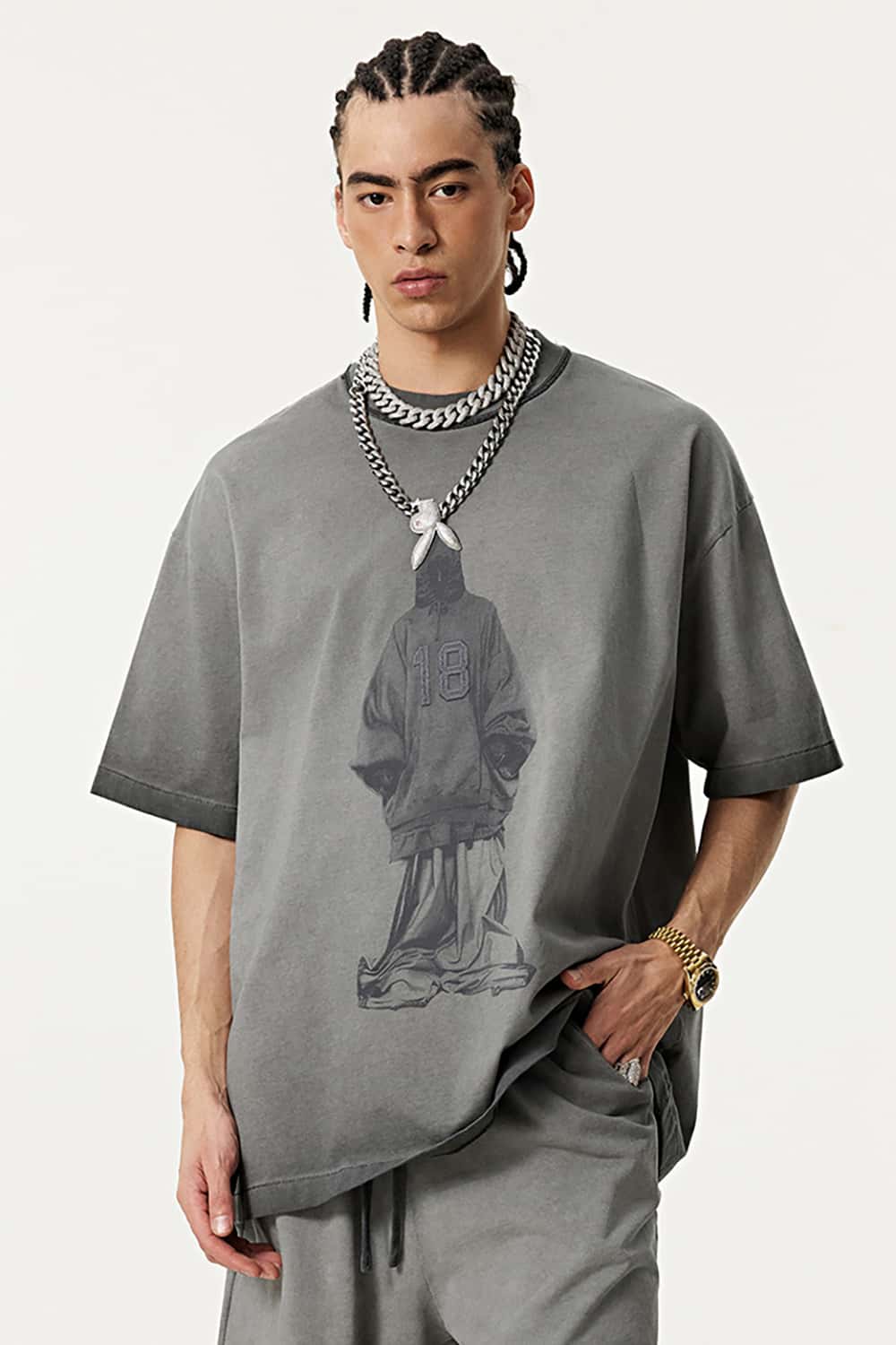 Heavy Embroidered Mesh 3D Oversized T-Shirt _ Unisex Reverse-Wash Casual Tee