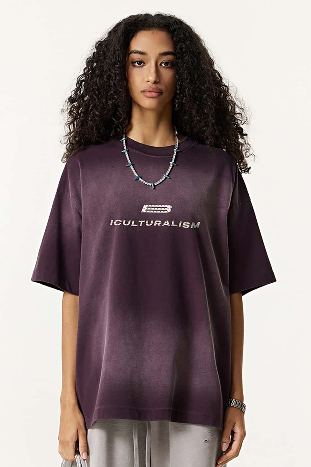 Heavy Rhinestone Embellished Loose Short Sleeve T-Shirt _ High Street Fashion
