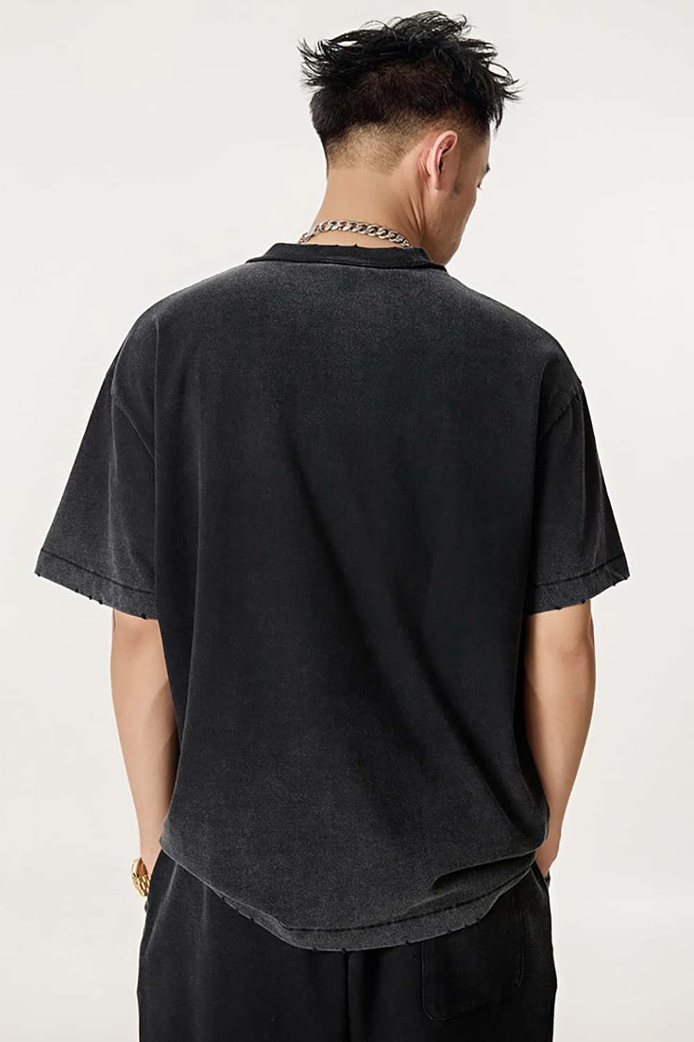 Heavyweight Embroidered Towel Patch Distressed Short Sleeve T-Shirt