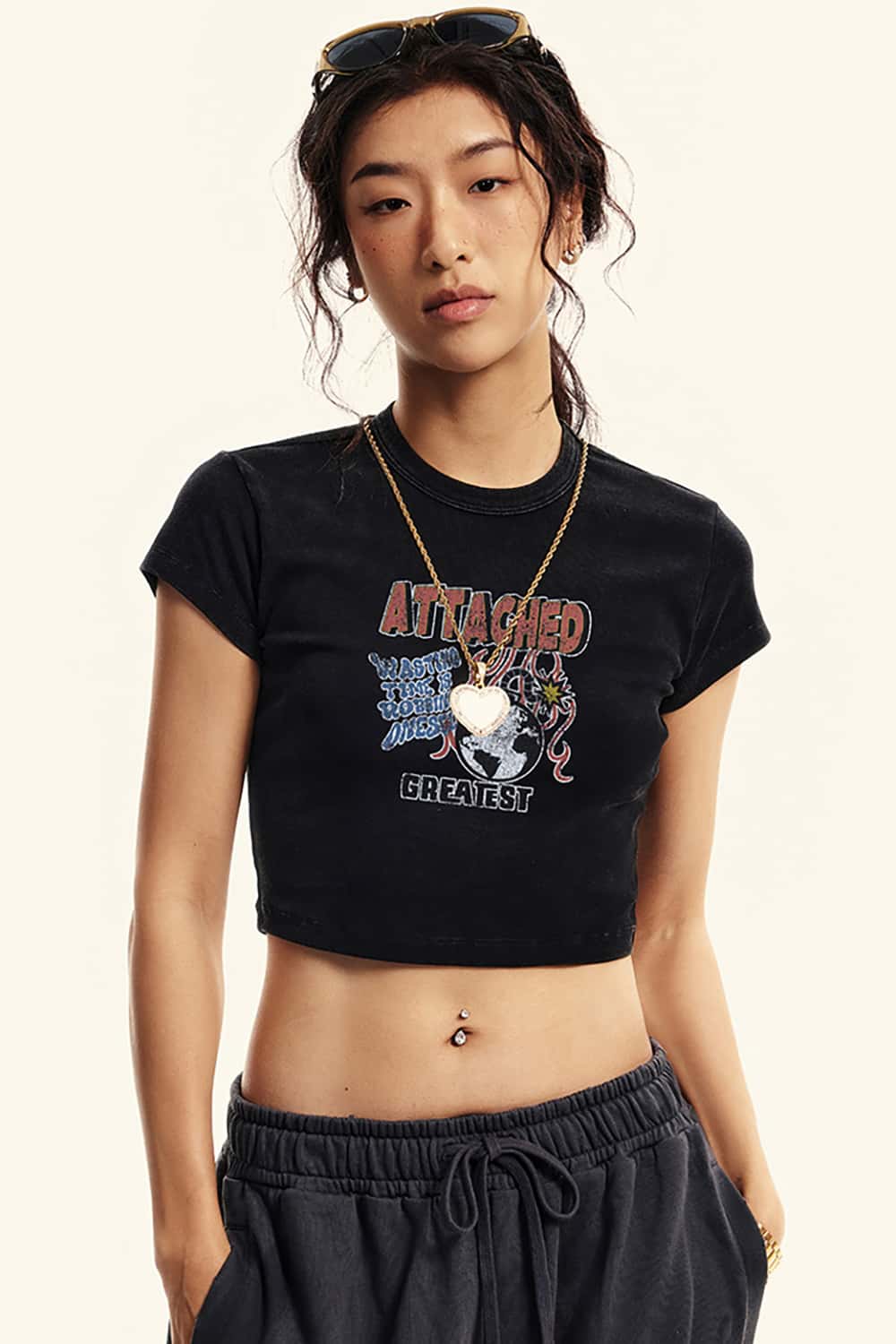 Vintage Racing Graphic Crop Top _ Slim Fit Short Sleeve Belly Shirt
