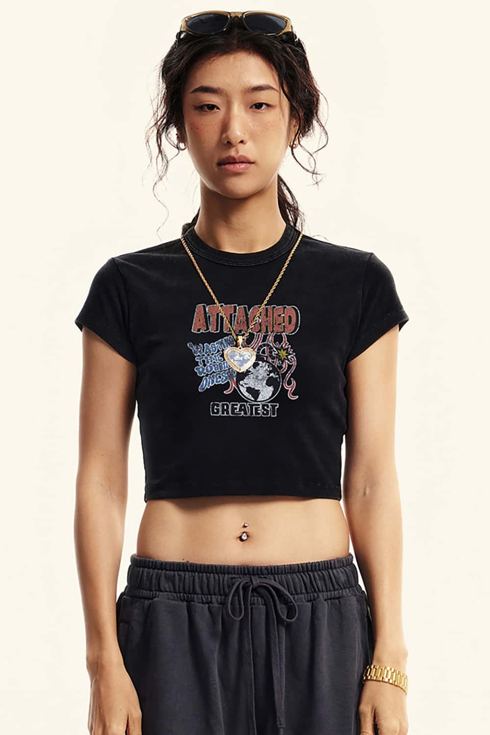 Vintage Racing Graphic Crop Top _ Slim Fit Short Sleeve Belly Shirt