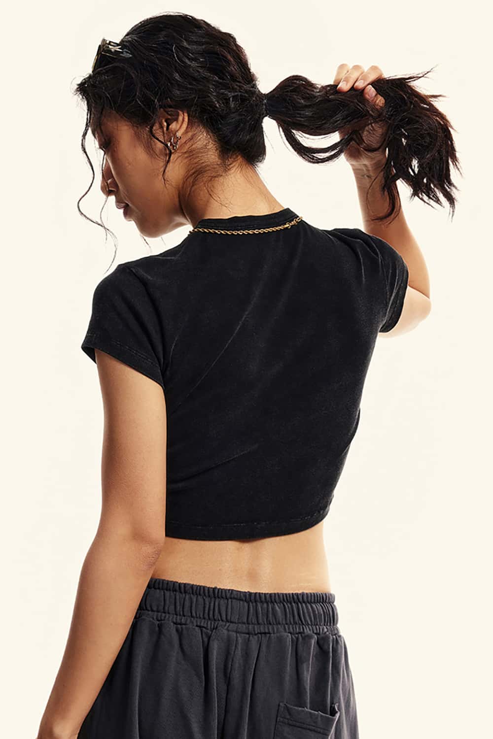 Vintage Racing Graphic Crop Top _ Slim Fit Short Sleeve Belly Shirt