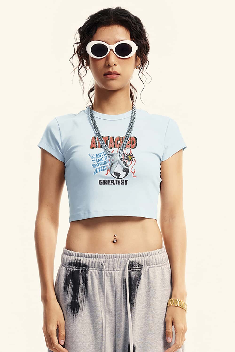 Vintage Racing Graphic Crop Top _ Slim Fit Short Sleeve Belly Shirt