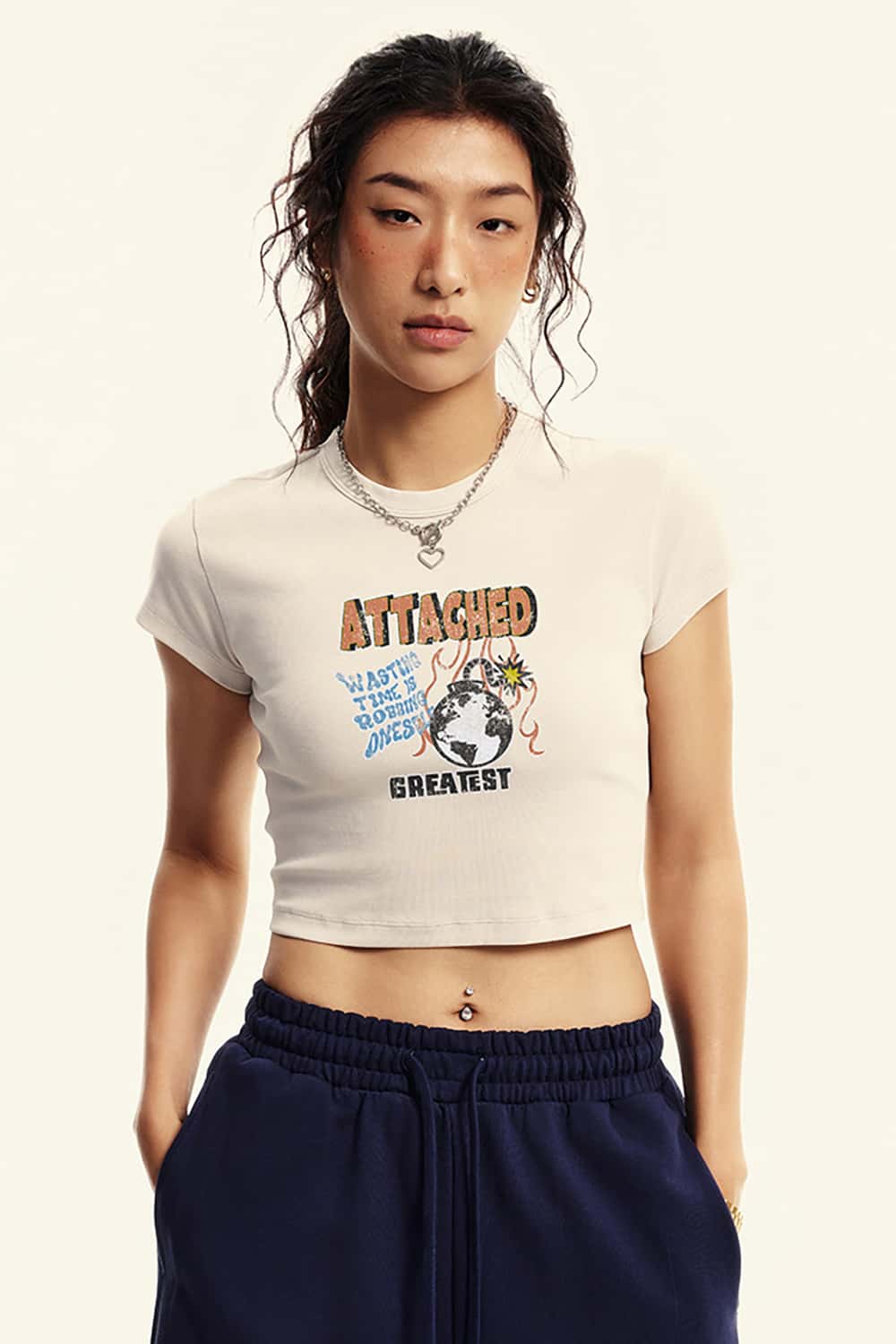 Vintage Racing Graphic Crop Top _ Slim Fit Short Sleeve Belly Shirt