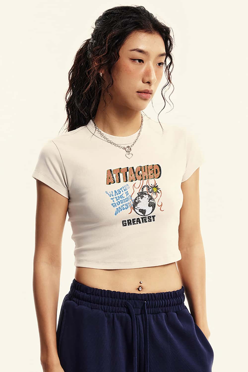 Vintage Racing Graphic Crop Top _ Slim Fit Short Sleeve Belly Shirt