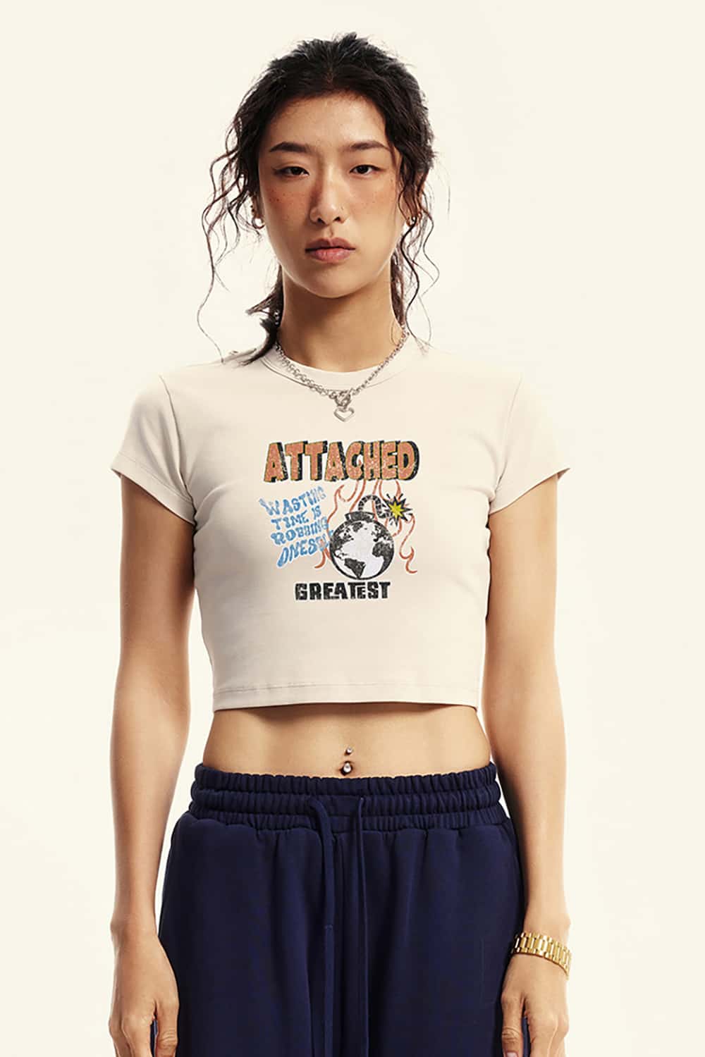 Vintage Racing Graphic Crop Top _ Slim Fit Short Sleeve Belly Shirt
