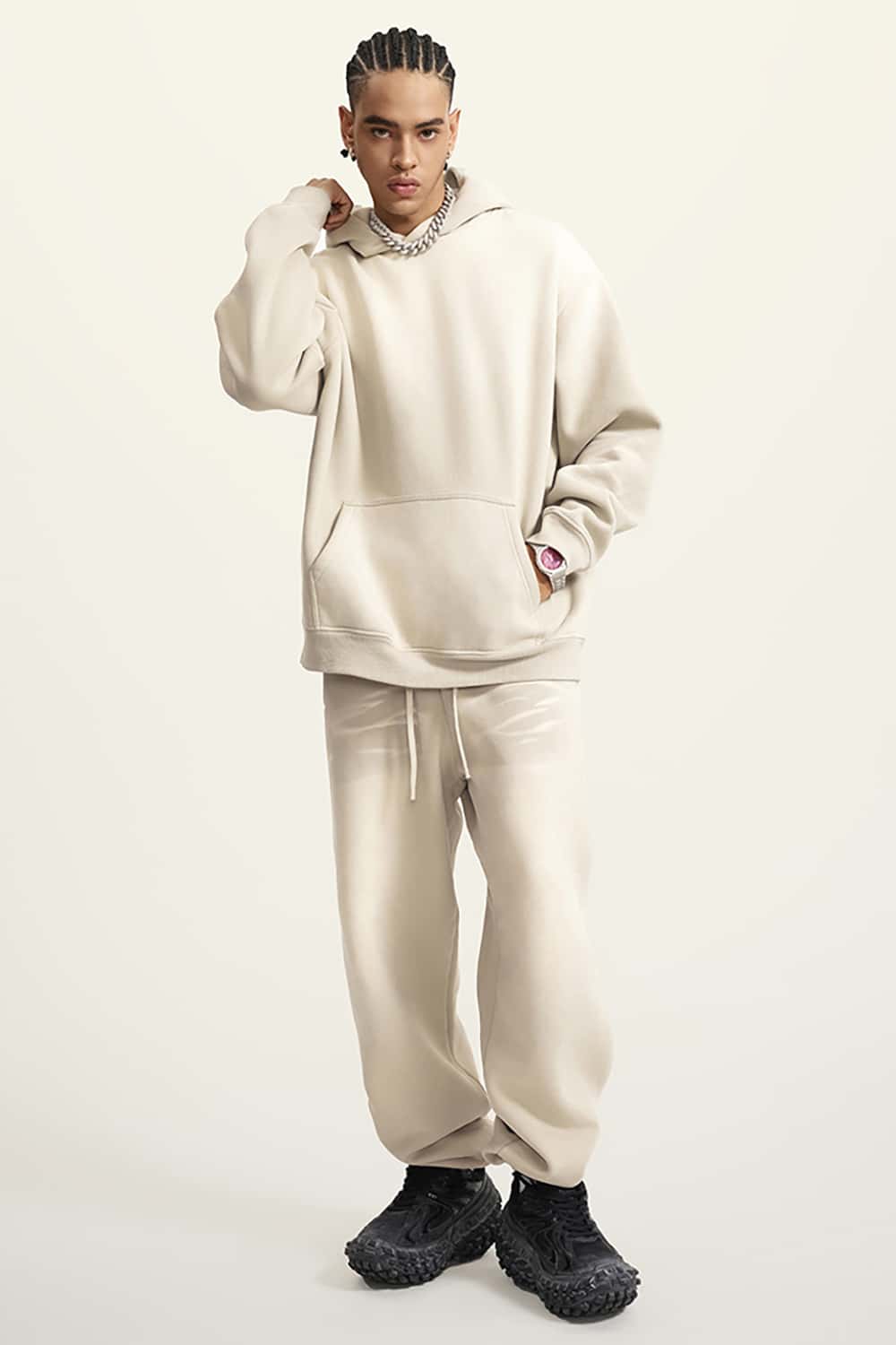High Street Heavy-Duty Washed Hoodie with Vintage Gradient and Fleece Lining