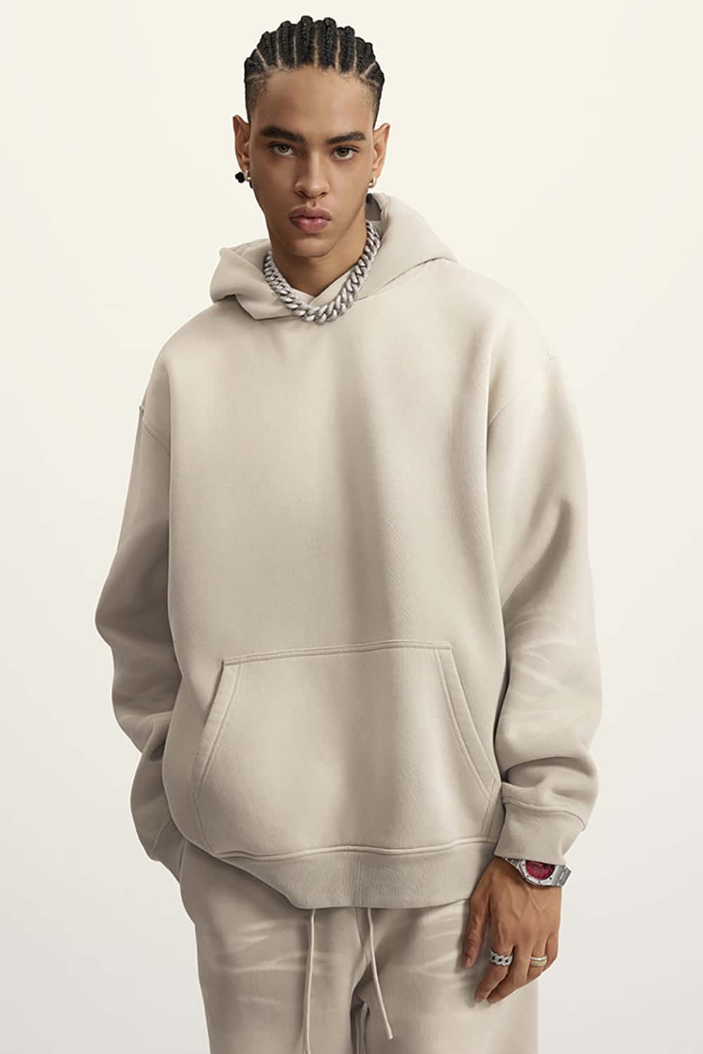 High Street Heavy-Duty Washed Hoodie with Vintage Gradient and Fleece Lining
