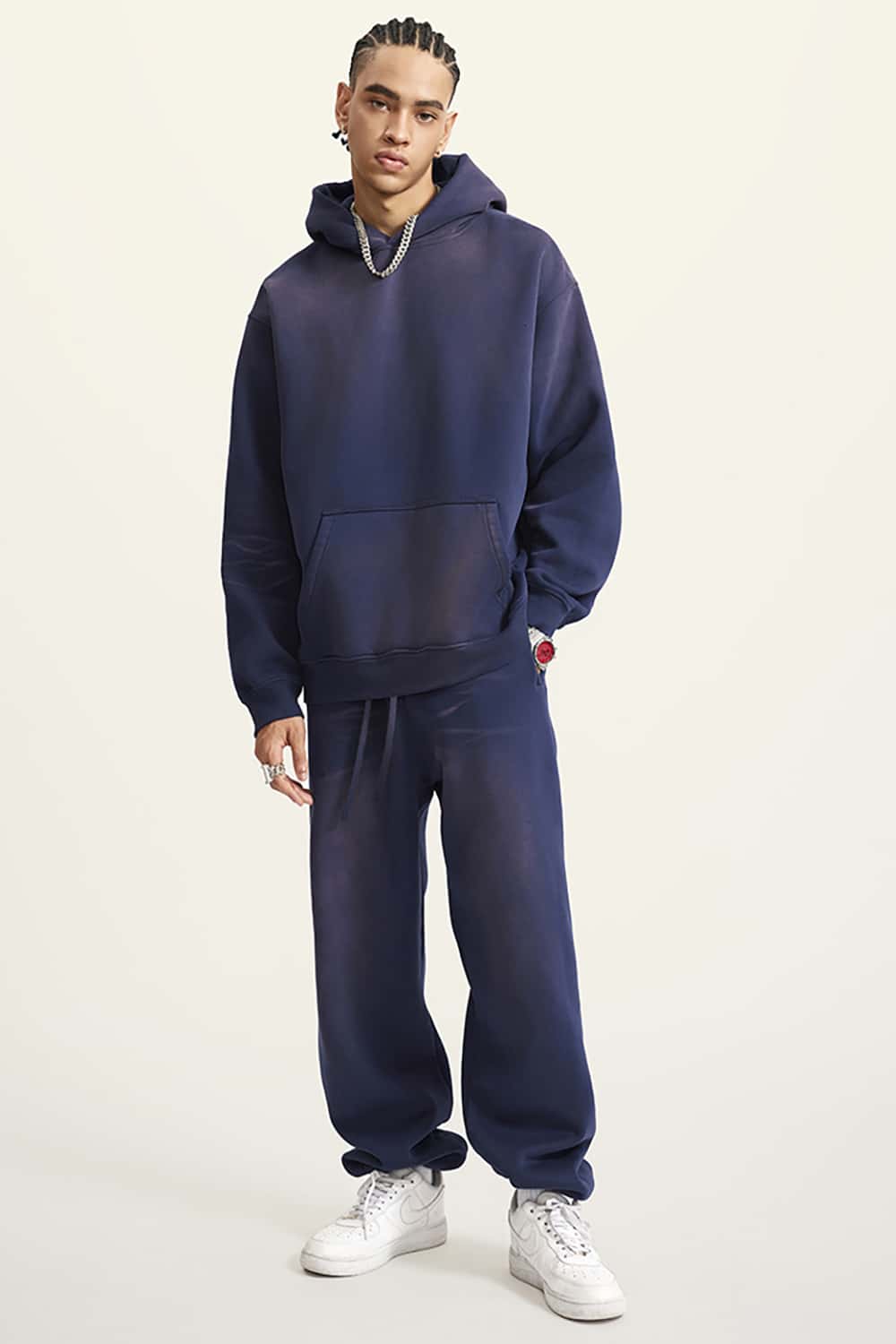 High Street Heavy-Duty Washed Hoodie with Vintage Gradient and Fleece Lining