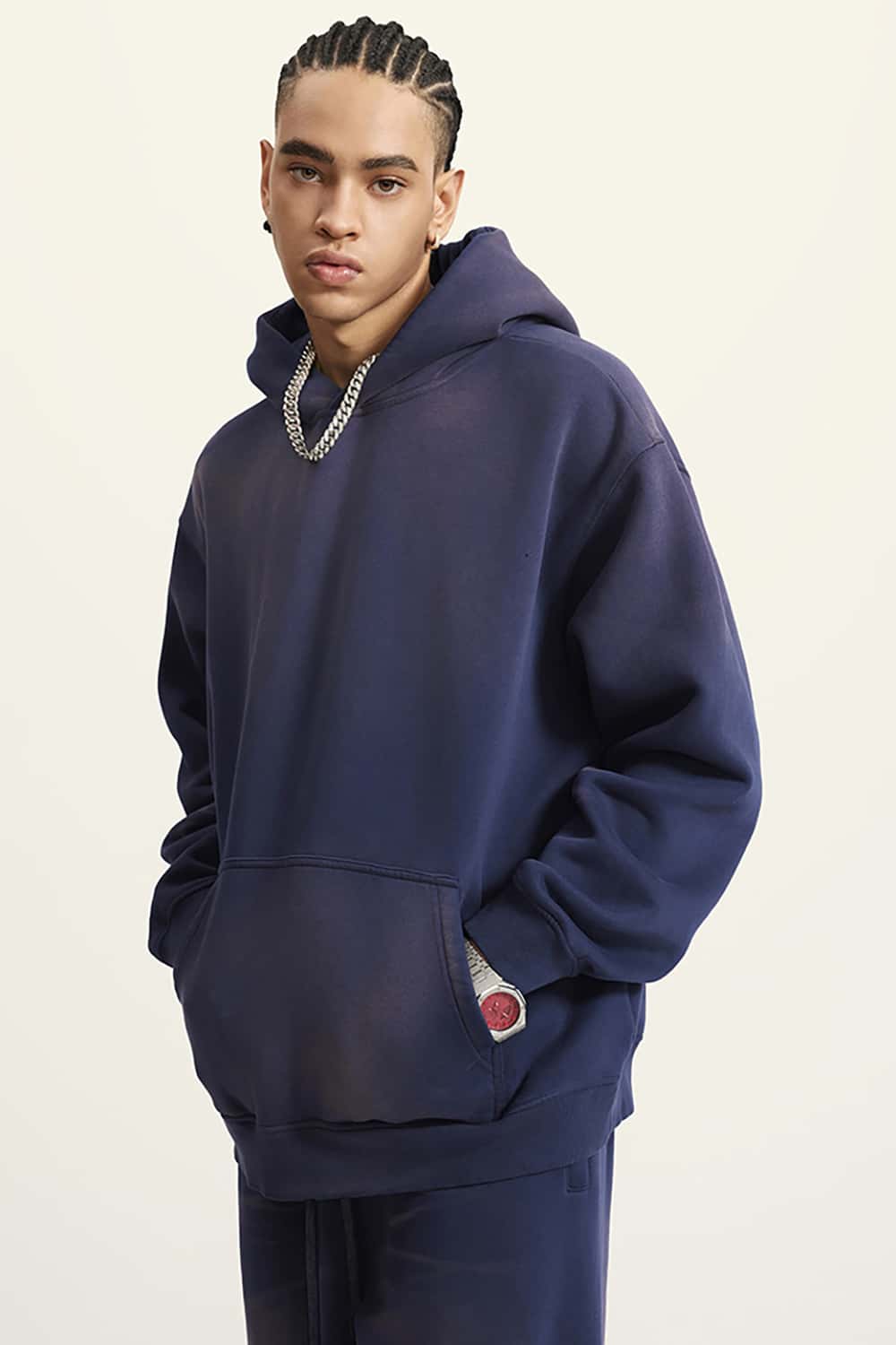 High Street Heavy-Duty Washed Hoodie with Vintage Gradient and Fleece Lining
