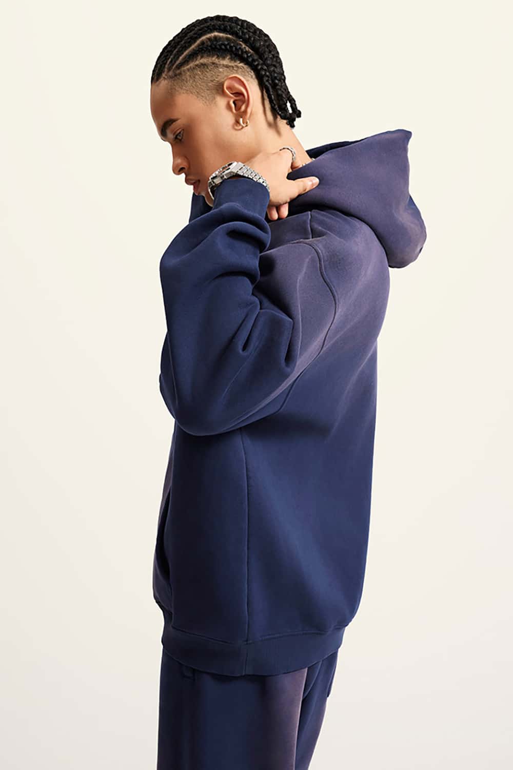 High Street Heavy-Duty Washed Hoodie with Vintage Gradient and Fleece Lining