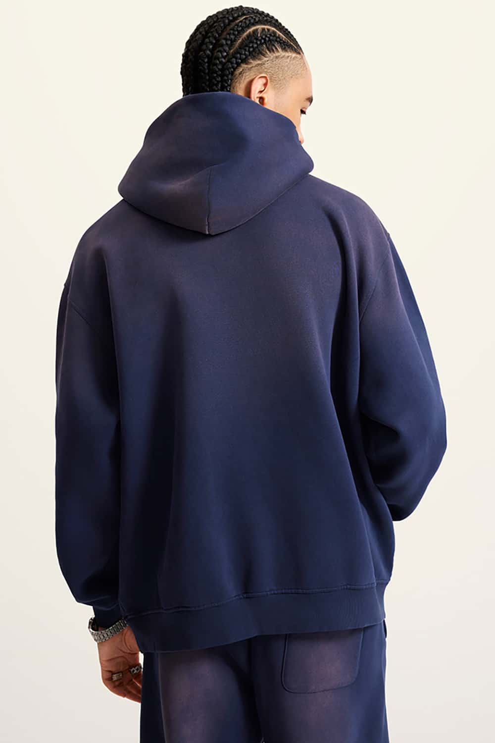 High Street Heavy-Duty Washed Hoodie with Vintage Gradient and Fleece Lining