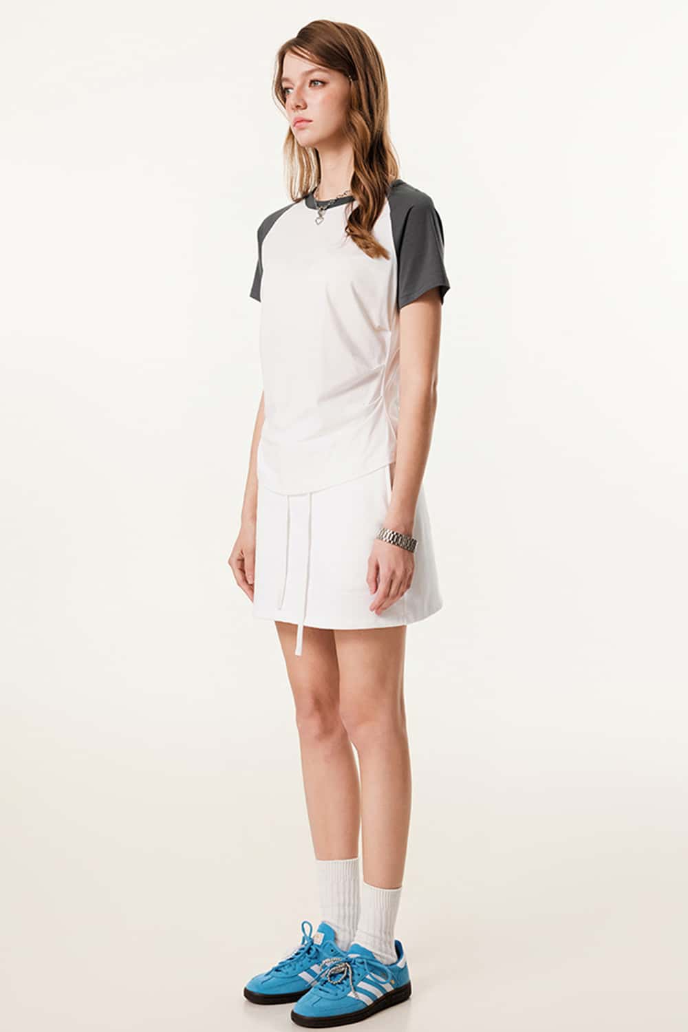 Lightweight Ruched Waist Panel Short Sleeve T-Shirt