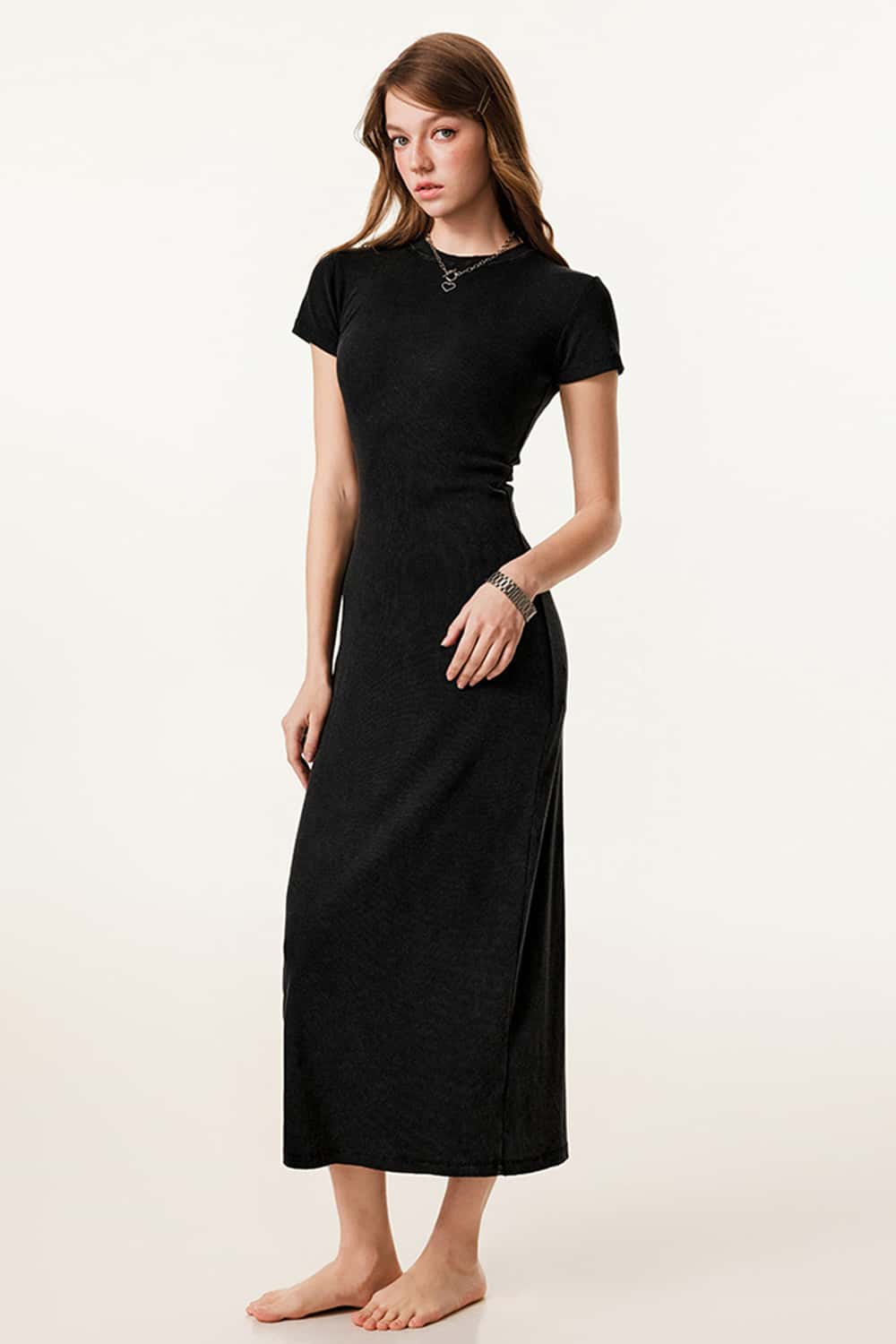 Slim Fit Split Hem Midi Dress