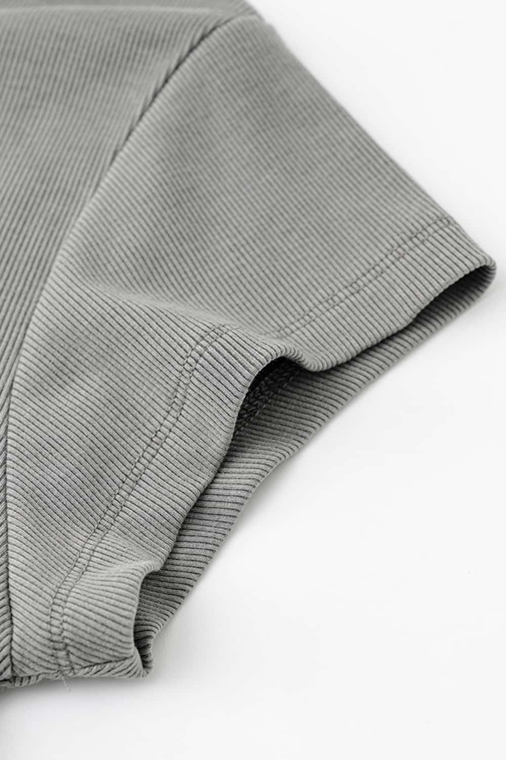 Buttoned V-Neck Straight-Shoulder Short Sleeve T-Shirt