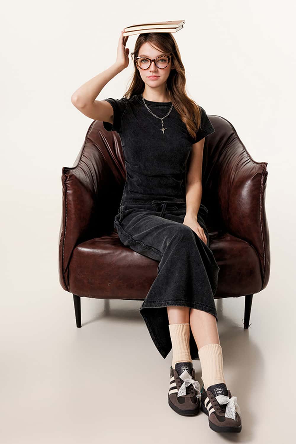 Ruched Waist Straight-Shoulder Washed Short Sleeve T-Shirt
