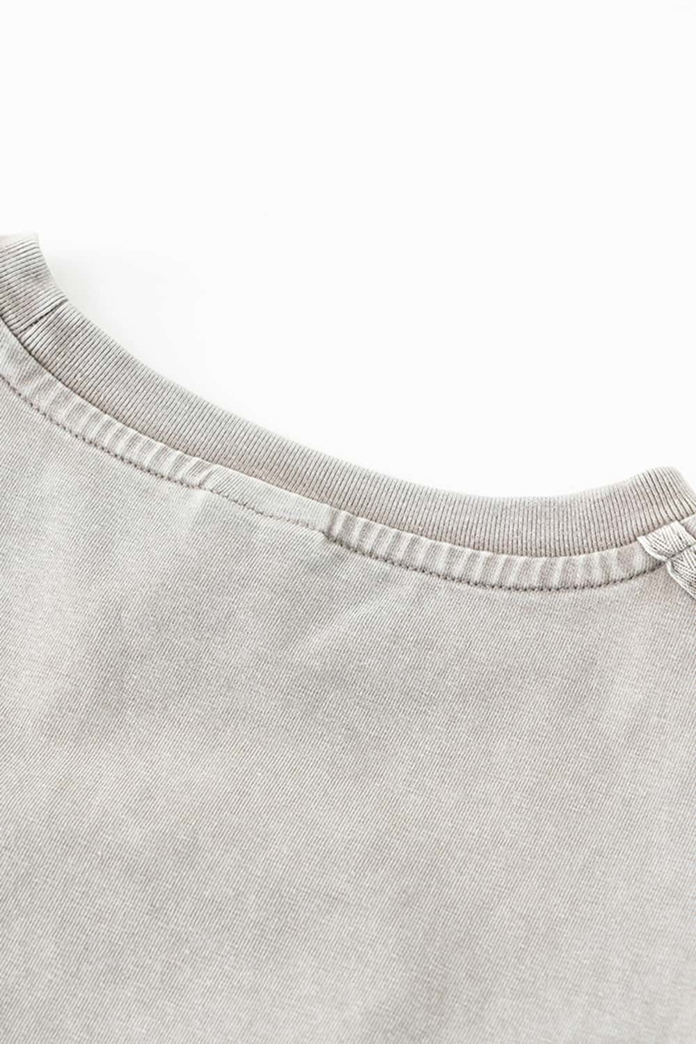 Ruched Waist Straight-Shoulder Washed Short Sleeve T-Shirt