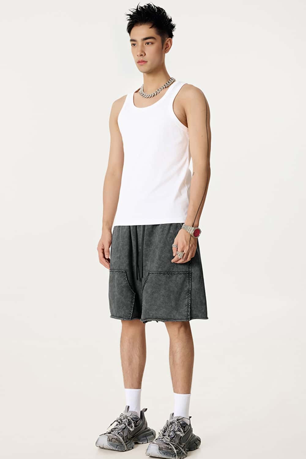Washed Tie-Dye Patchwork Cargo Shorts