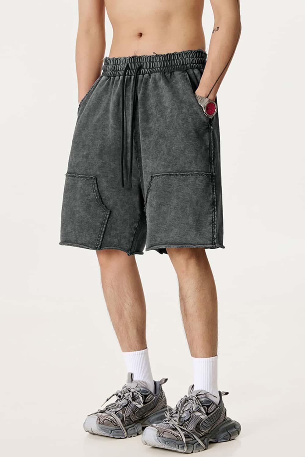 Washed Tie-Dye Patchwork Cargo Shorts