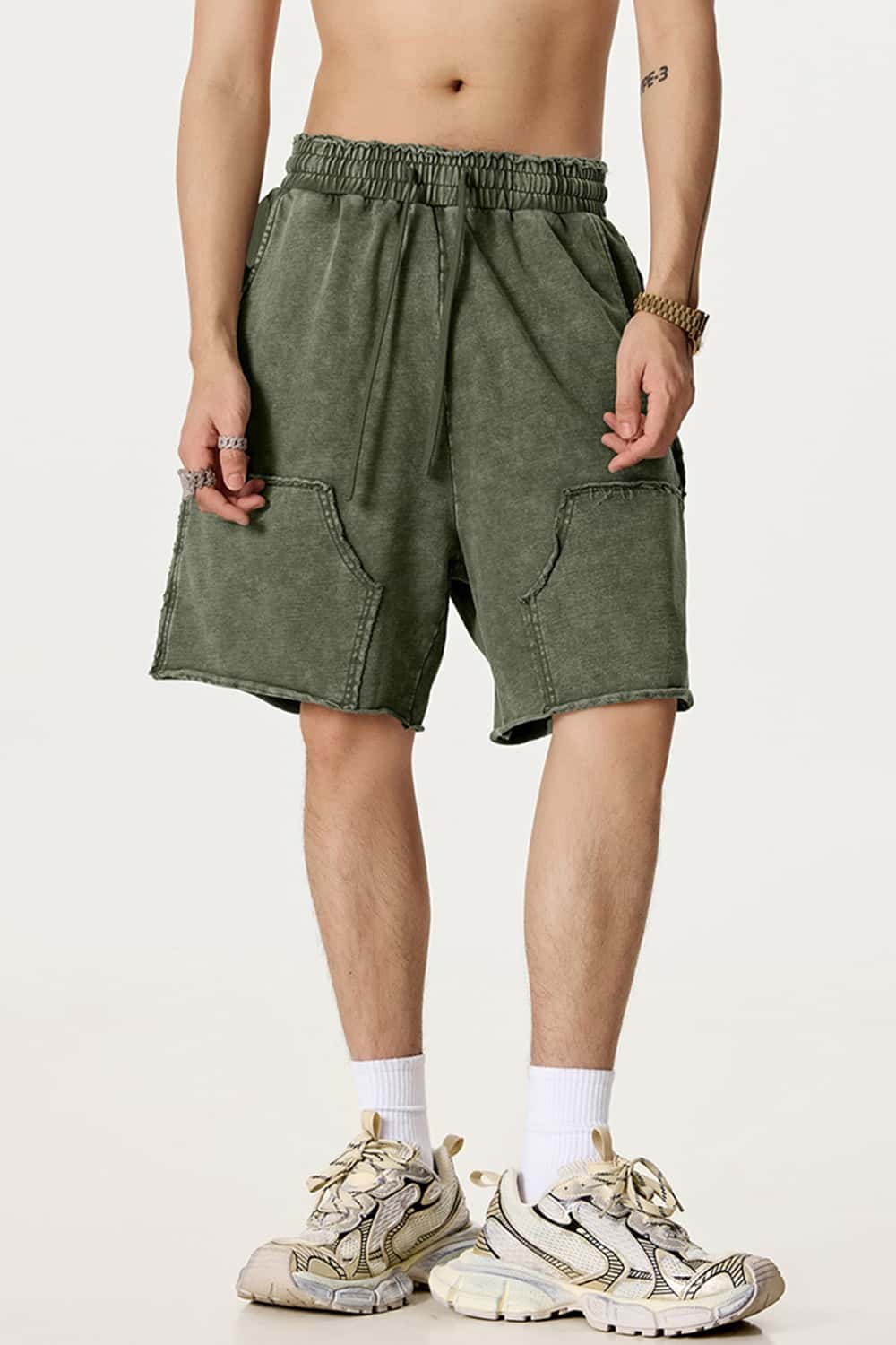 Washed Tie-Dye Patchwork Cargo Shorts