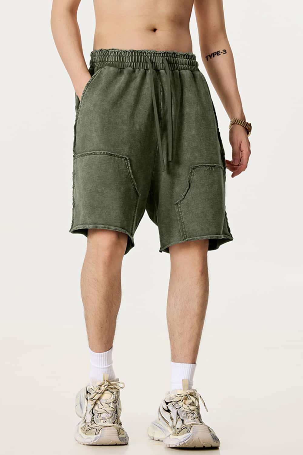 Washed Tie-Dye Patchwork Cargo Shorts