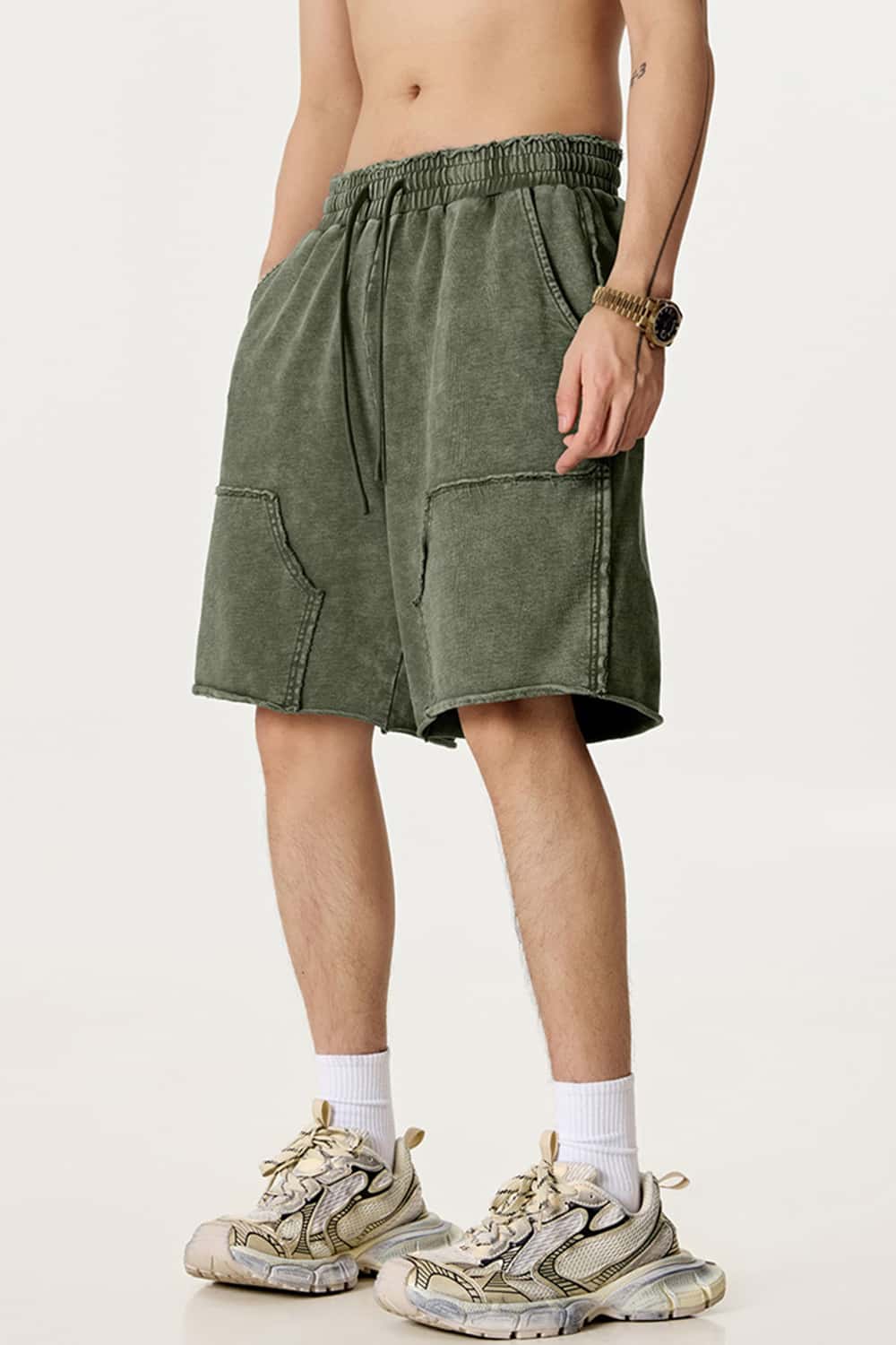 Washed Tie-Dye Patchwork Cargo Shorts